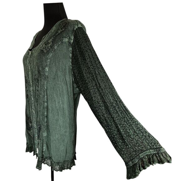 ROAMANS Boho Top Green Embroidered Button Shirt Forest Fairy - Picture 2 of 8